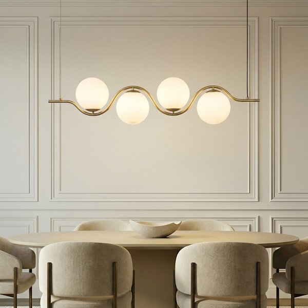 Lampada a sospensione Lucande, Isandro, dimmerabile, Dorato / Ottone, Sala da pranzo, Vetro, Design