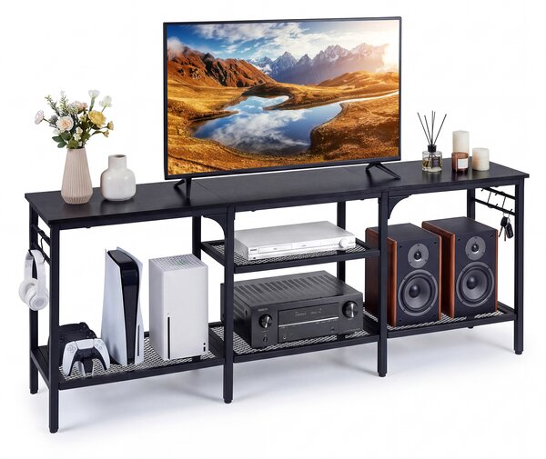 Costway Mobile porta tv industriale per televisori da 65" con 4 ripiani in rete metallica, Tavolo consolle multimediale per soggiorno e camera da letto