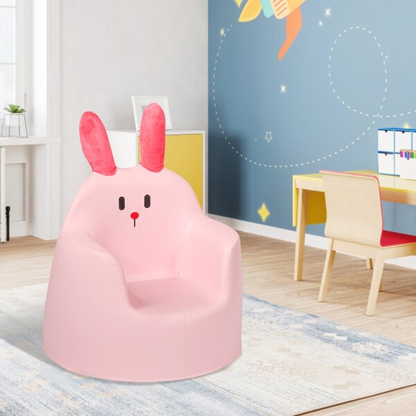 Costway Divano per bambini con coniglio rosa, Poltrona con tessuto di alta qualità e schiuma morbida, Rosa>