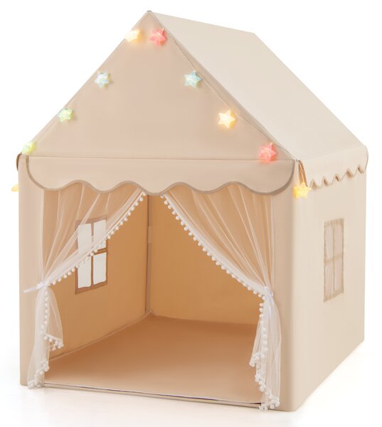 Costway Tenda da gioco per bambini con tappetino lavabile con luci a forma di stella, Tenda castello fatato per cameretta e sala giochi Beige