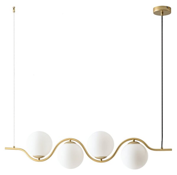Lampada a sospensione Lucande, Isandro, dimmerabile, Dorato / Ottone, Sala da pranzo, Vetro, Design
