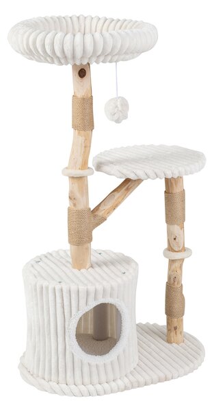 Costway Albero tiragraffi per gatti alto 105 cm mobile interno per animali, Torre per gatti in legno trespolo imbottito e cuccia Beige