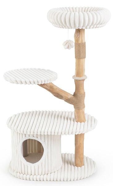 Costway Albero per gatti alto 105 cm a 4 livelli cuscino rimovibile, Tiragraffi per gatti in legno di pero per soggiorno e camera Beige