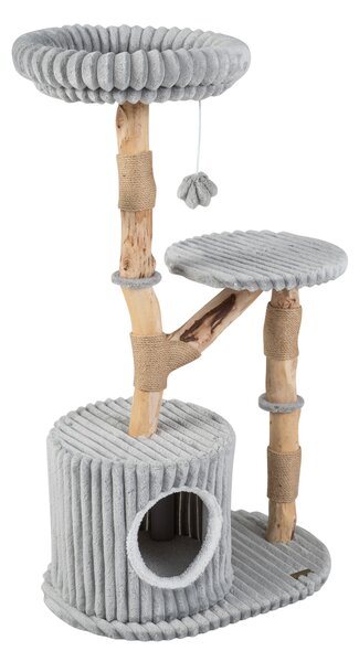 Costway Albero tiragraffi per gatti alto 105 cm mobile interno per animali, Torre per gatti in legno trespolo imbottito e cuccia Grigio