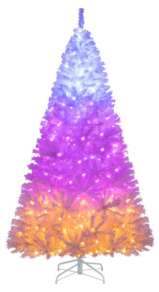 Costway Albero di natale 225 cm pieghevole con luci preinstallate, Albero di natale pieghevole con luci preinstallate Bianco