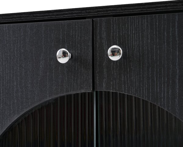 Credenza con Porte in Vetro di Rattan e Porta Semirotonda, 160x40x80 cm, Nero|Aosom