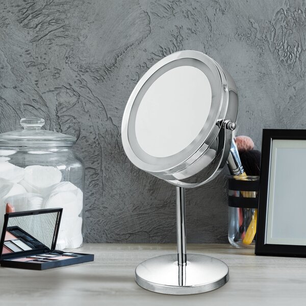 Costway Specchio per Il Trucco φ17,5cm, Specchio da Tavolo con Illuminazione a LED Doppia>