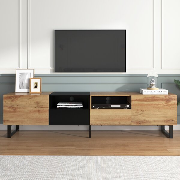 Moderno Mobile TV con Design Robusto, Nero e Color Legno|Aosom
