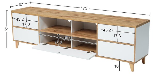 Mobile TV basso stile Rustico con Scomparti e Ante, color Legno e Bianco|Aosom