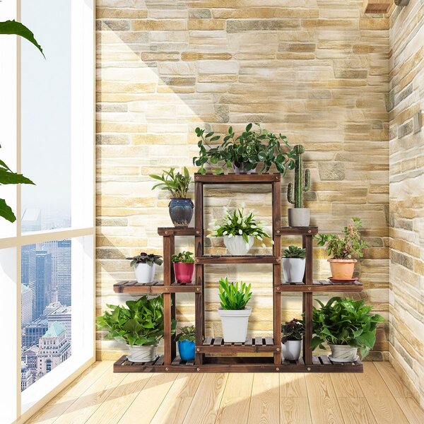 Costway Scaffale di legno con 6 livelli per piante, Libreria multifunzionale per fiori da interno ed esterno>