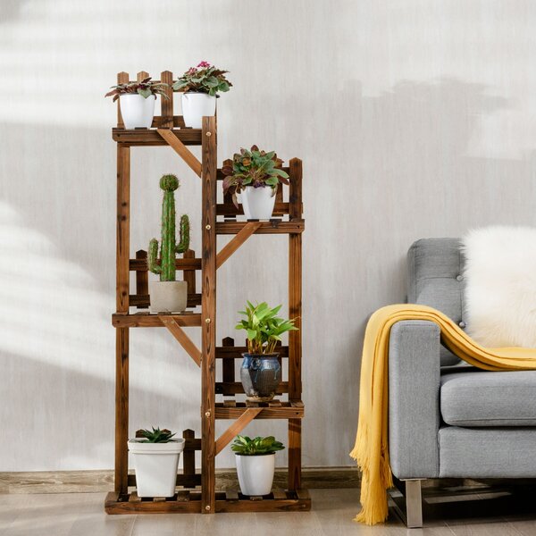 Costway Scaffale di legno con 5 livelli per piante, Libreria multifunzionale per fiori da interno ed esterno>