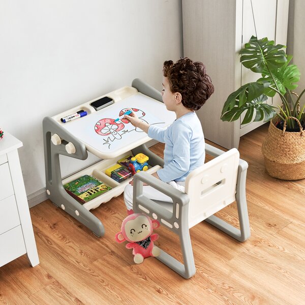 Costway Tavolino per bambini con sedia, Tavolo magnetico 2 in 1 con ampio  spazio e regolabile in altezza>