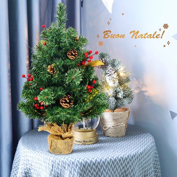 Costway Albero di Natale 60 cm per tavoli e scrivanie, Abete artificiale  con pigne decorative bacche rosse e foglie>