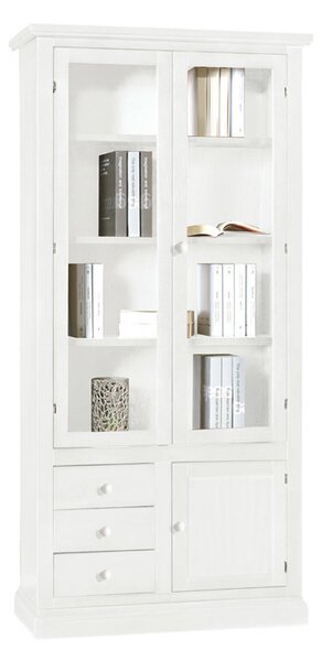 Libreria arte povera in legno massello bianco 90x41x186 cm