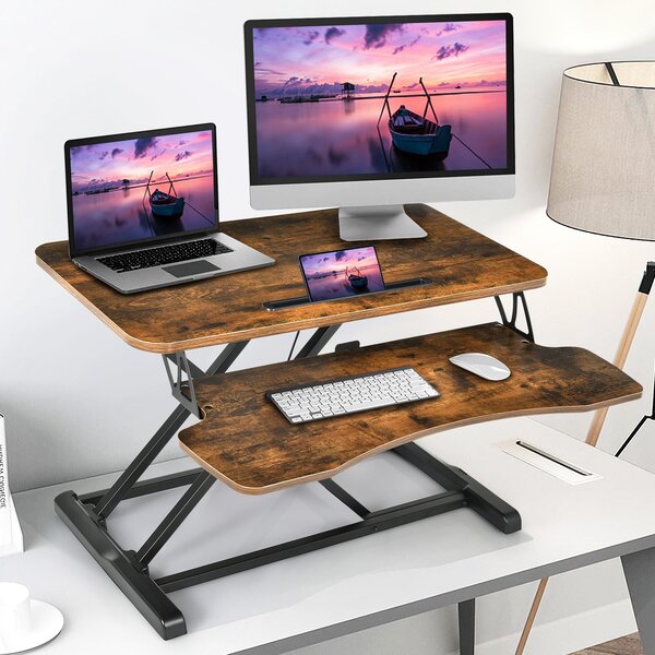 Costway Rialzo per scrivania, Supporto 80 cm regolabile in altezza con  vassoio per tastiera e porta tablet, Marrone>