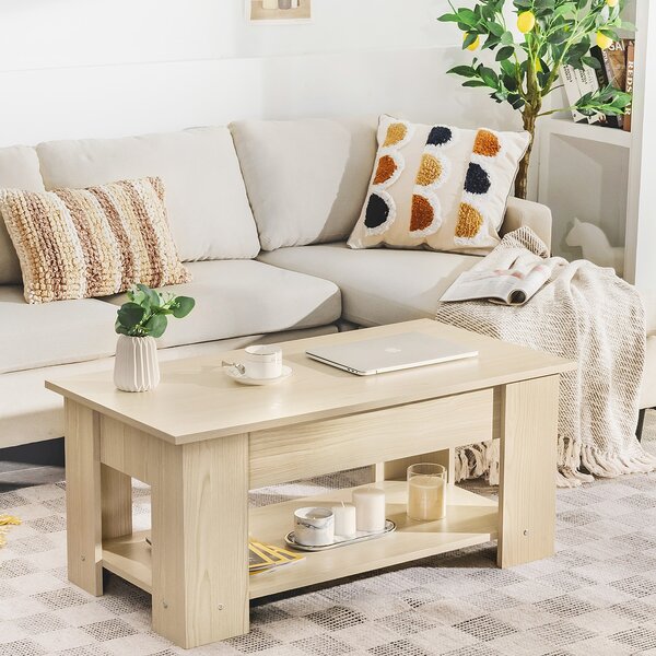 Costway Tavolino da caffè con scrivania sollevata e scompartimento nascosto da soggiorno Naturale>