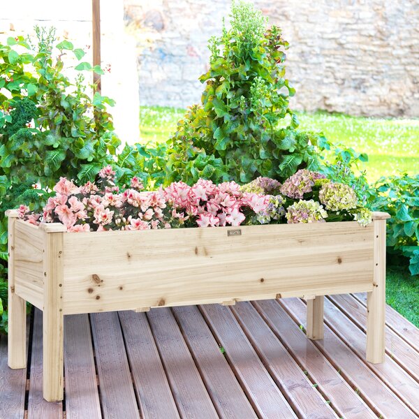Costway Fioriera rialzata in legno di abete, Kit di legno per giardino per verdure erbe e fiori 120x43,5x51cm>