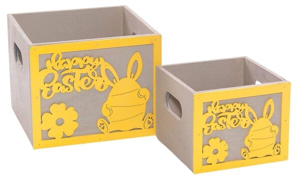 Portavaso giallo in legno Pasqua in set di 2, 15x15H12 cm (kit da 3)