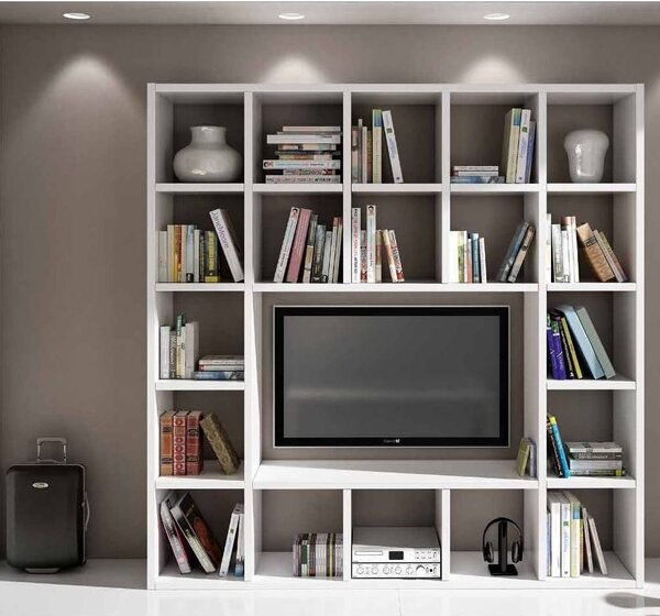 Libreria e porta tv bianco frassinato 218x30x218 cm