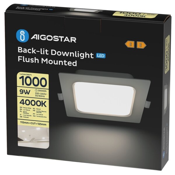 Aigostar - Faretto LED da incasso 9W, 230V, 4000K, 14,5 x 14,5 cm, bianco