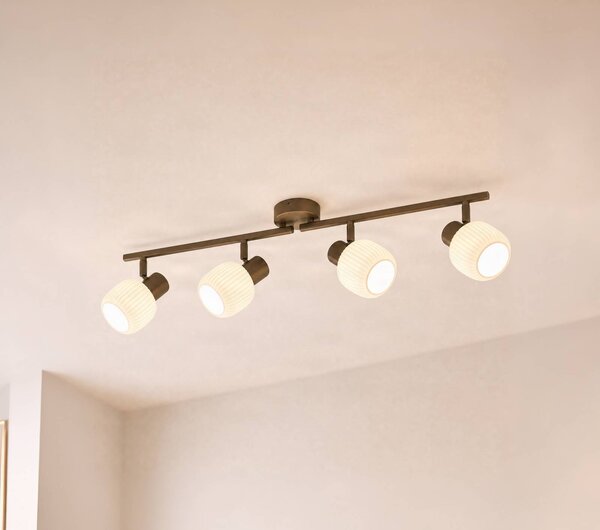 Faretto da soffitto Nola Evey, lunghezza 83 cm, a 4 luci, bianco/beige Evey NOLA, dimmerabile, Crema / Ambra, Soggiorno / Sala da pranzo, Vetro, Scandinavo, Faretto