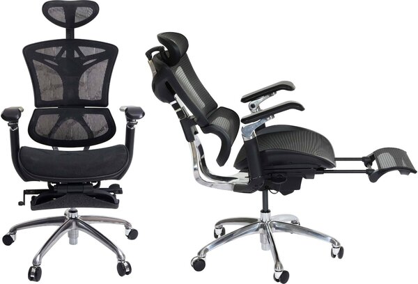 Sedia da ufficio HWC-J93b, sedia da scrivania girevole, ergonomica, supporto lombare poggiapiedi Braccioli regolabili in 3D nero