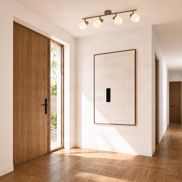 Faretto da soffitto Nola Evey, lunghezza 83 cm, a 4 luci, bianco/beige Evey NOLA, dimmerabile, Crema / Ambra, Soggiorno / Sala da pranzo, Vetro, Scandinavo, Faretto
