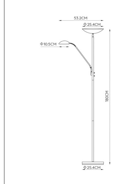 Lucide Lampada da terra con luce lettura ZENITH, dimmerabile, Cromo / Argento, Soggiorno / Sala da pranzo, Metallo, Moderno, Lampada da terra