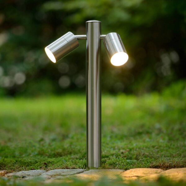 Lucide Lampione ARNE, color cromo, a 2 luci. Altezza 50 cm, IP44, GU10-LED ARNE, Cromo / Argento, Metallo, Moderno