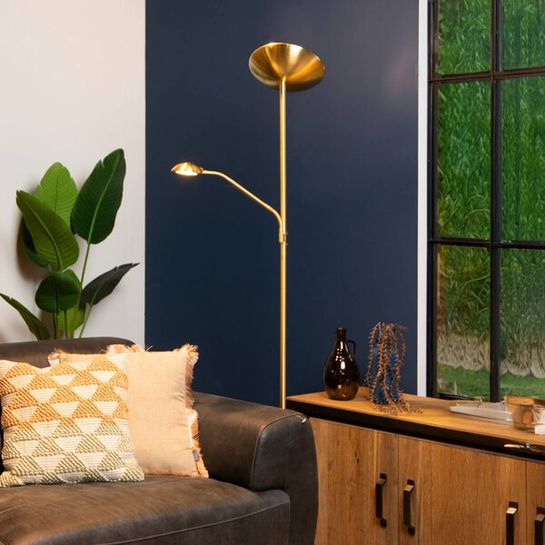 Lucide Lampada da terra con luce lettura ZENITH, dimmerabile, Ottone / Oro, Soggiorno / Sala da pranzo, Metallo, Moderno, Lampada da terra