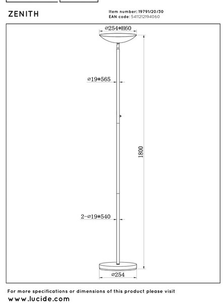 Lucide Lampada da terra con luce lettura ZENITH, dimmerabile, Nero, Soggiorno / Sala da pranzo, Metallo, Moderno, Lampada da terra