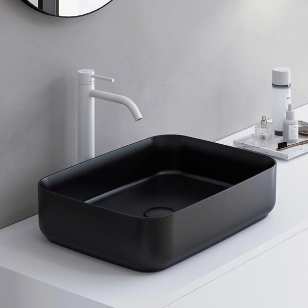 Lavabo da appoggio in Vetroceramica Isvea INFINITY RECTANGLE, 50x36 cm, nero opaco