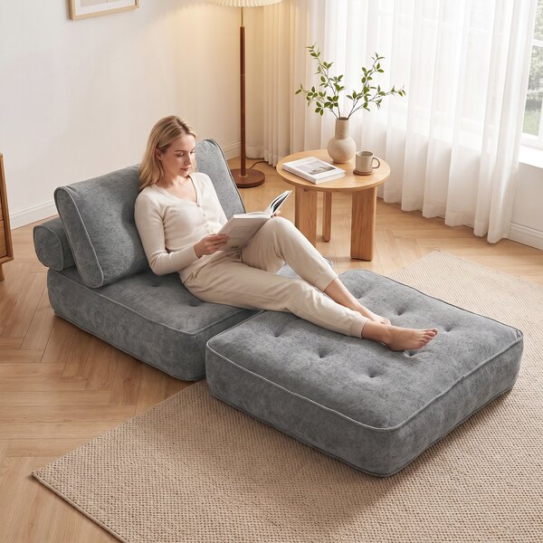 HOMCOM Poltrona Letto 3 in 1 con 2 Cuscini 95x220 cm, Grigio Chiaro | Aosom Italy