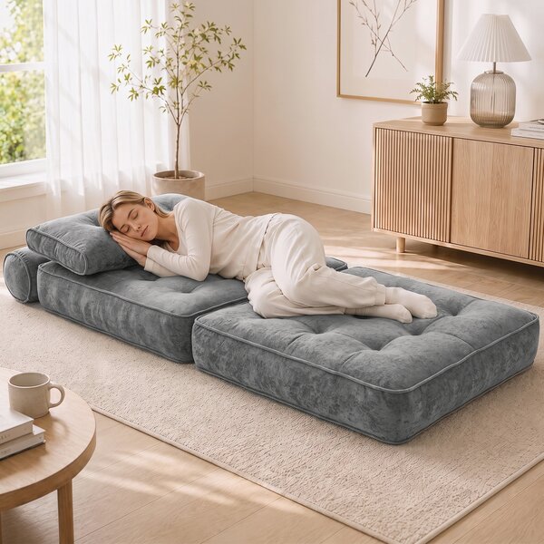 HOMCOM Poltrona Letto 3 in 1 con 2 Cuscini 95x220 cm, Grigio Chiaro | Aosom Italy