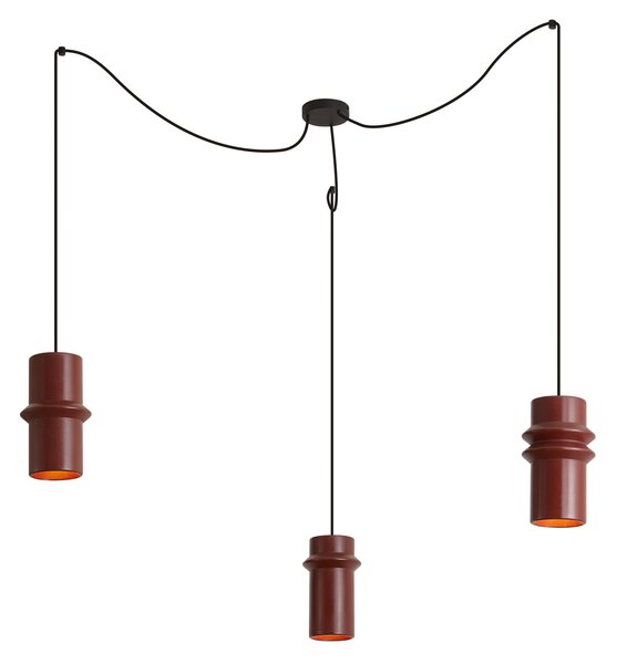 Lampada a sospensione retrò rossa con nero a 3 luci - Monti