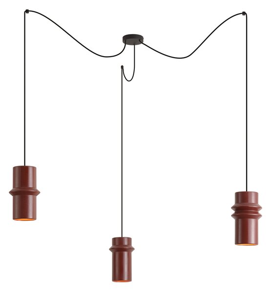 Lampada a sospensione retrò rossa con nero a 3 luci - Monti