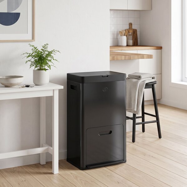 HOMCOM Bidone Cucina a Pedale 56 L in Acciaio con 3 Scomparti e Chiusura Morbida, Nero | Aosom Italy