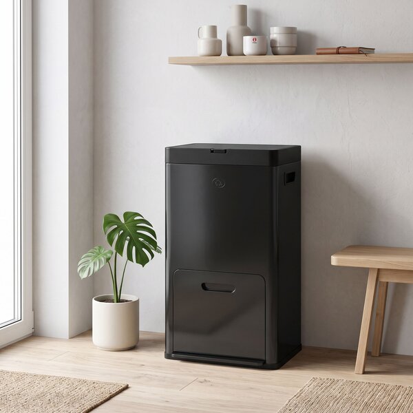 HOMCOM Bidone Cucina a Pedale 56 L in Acciaio con 3 Scomparti e Chiusura Morbida, Nero | Aosom Italy