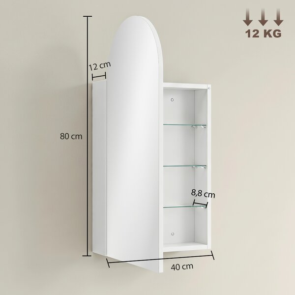 HOMCOM Armadio da Bagno con Specchio e Ripiani in Vetro Regolabili, Bianco | Aosom Italy