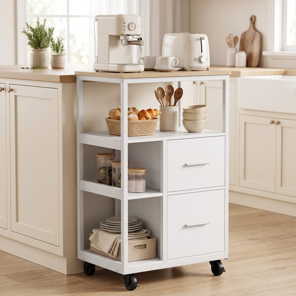 HOMCOM Carrello da Cucina con Ruote, 2 Cassetti e Scomparto Aperto, Bianco | Aosom Italy