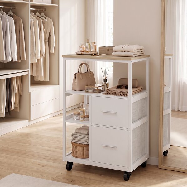 HOMCOM Carrello da Cucina con Ruote, 2 Cassetti e Scomparto Aperto, Bianco | Aosom Italy