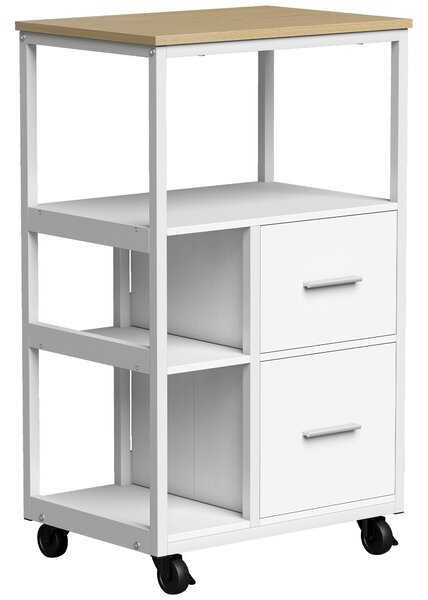 HOMCOM Carrello da Cucina con Ruote, 2 Cassetti e Scomparto Aperto, Bianco | Aosom Italy