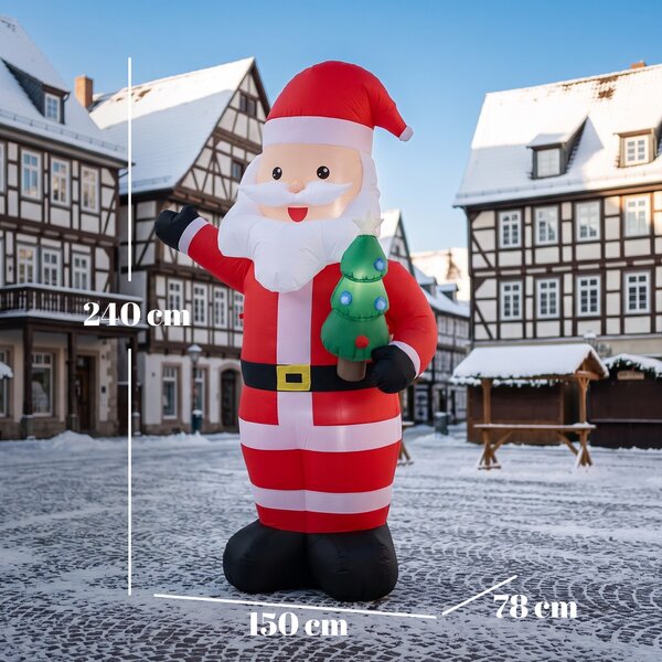 Outsunny Babbo Natale Gonfiabile 243 cm con Albero, Luci LED e Gonfiatore, Rosso | Aosom Italy