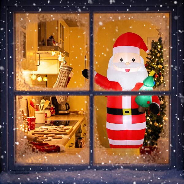 Outsunny Babbo Natale Gonfiabile 243 cm con Albero, Luci LED e Gonfiatore, Rosso | Aosom Italy