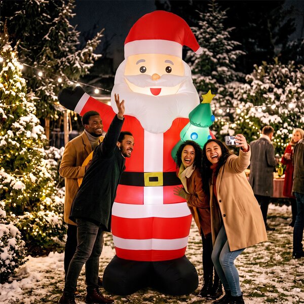Outsunny Babbo Natale Gonfiabile 243 cm con Albero, Luci LED e Gonfiatore, Rosso | Aosom Italy