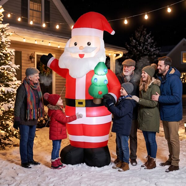 Outsunny Babbo Natale Gonfiabile 243 cm con Albero, Luci LED e Gonfiatore, Rosso | Aosom Italy
