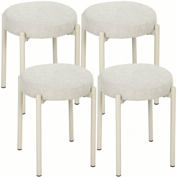 HOMCOM Set 4 Sgabelli Impilabili Rotondi con Seduta Imbottita, 45x45x47,5 cm, Crema | Aosom Italy