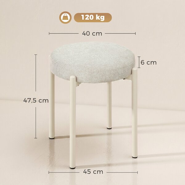 HOMCOM Set 4 Sgabelli Impilabili Rotondi con Seduta Imbottita, 45x45x47,5 cm, Crema | Aosom Italy