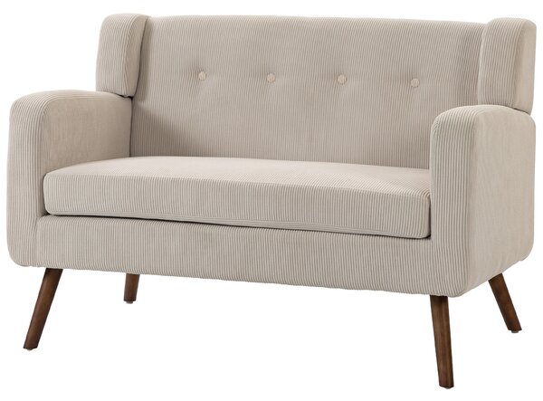 HOMCOM Divano 2 Posti 118 cm in Tessuto a Coste con Capitonné e Gambe in Legno, Beige | Aosom Italy