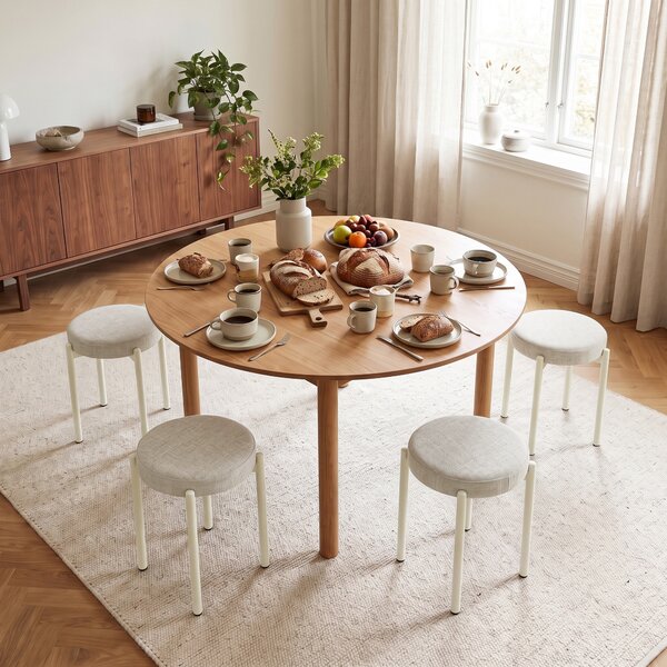 HOMCOM Set 4 Sgabelli Impilabili Rotondi con Seduta Imbottita, 45x45x47,5 cm, Crema | Aosom Italy